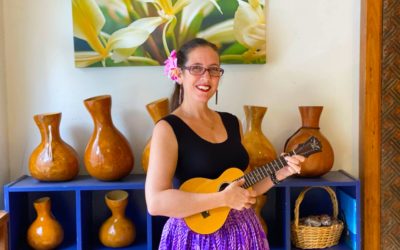 Ukulele strumming class.  In-person & Online with Malia Helela