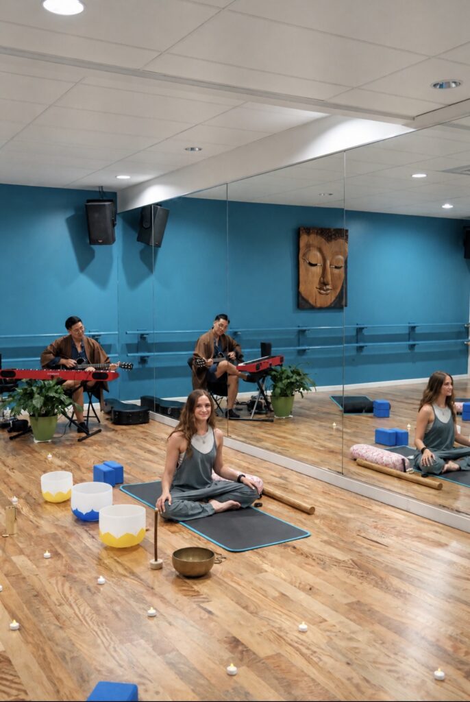 Pop-Up Class: Yin Yoga, Live Music & Sound Bath with Sharonne Samiere & Dustin Hara. In-Person